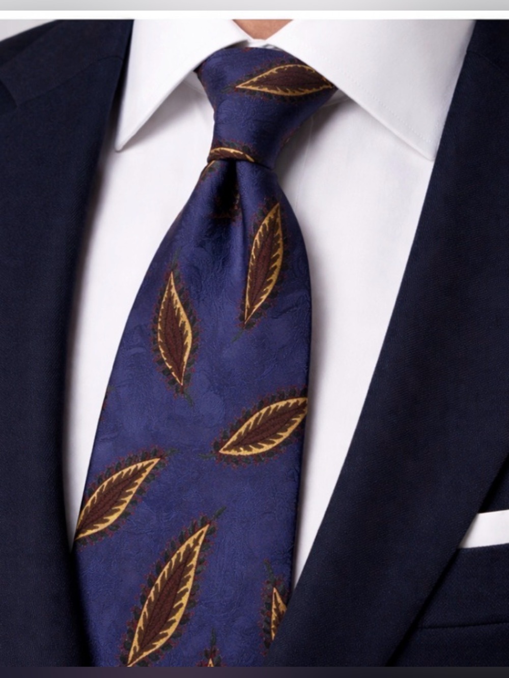 Hugo Boss Silk Tie Blue Purple Leaf Pattern Wide Classic Italy Designer Luxury